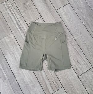 GYMSHARK polyester blend olive army green biker shorts size S